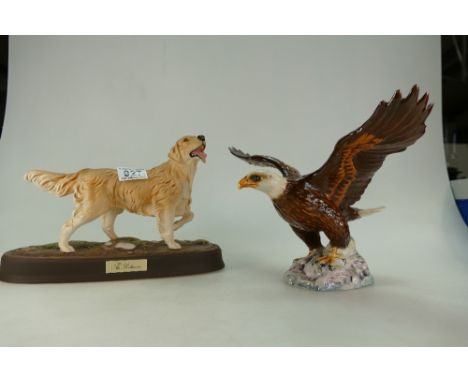 Beswick Bald Eagle 1018 and Royal Doulton Retriever on ceramic plinth (2)