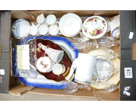A mixed collection of items to include Coalport lady figures, Wedgwood glass, picture frame, miniature Balmoral China coffee 