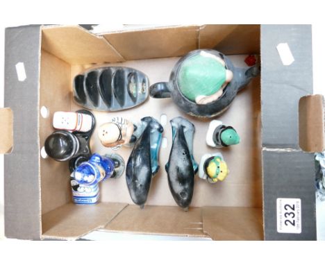 A mixed collection of ceramic items to include Wade Andy Capp novelty items, Homepride salt and pepper set etc