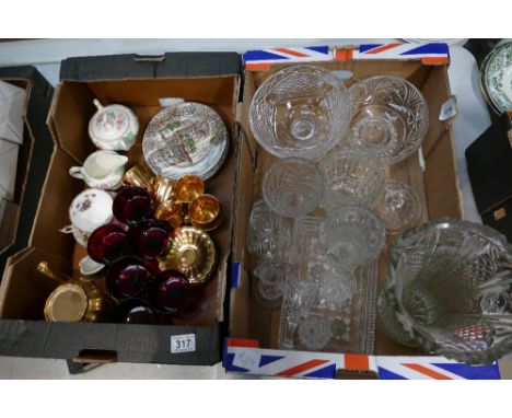 A mixed collection of ceramic and glass items to include Wade miniature coffee set, Wood and Sons themed side plate, cut and 