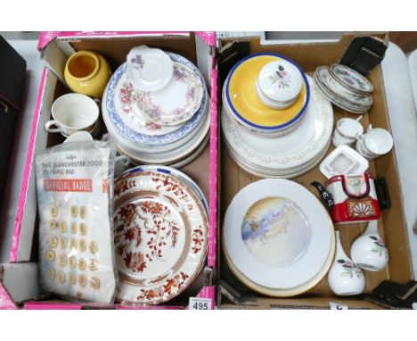 A mixed collection of ceramic items to include Wedgwood Hathaway rose vases, pin trays, Coalport mingrose patterned 3 piece c