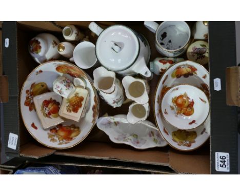 A collection of pottery to include several items of Salisbury bone china decorated with fruit, Wedgwood Iona stoneware teapot
