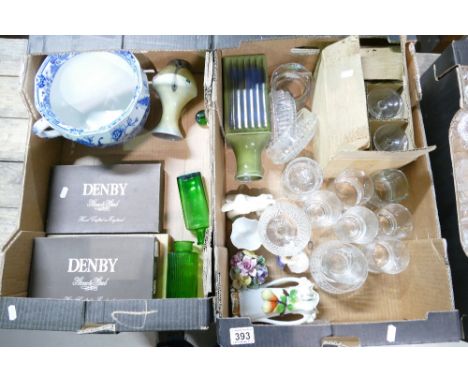 A mixed collection of items to include boxed Denby cutlery sets, Caithness art glass vase, pressed glass drinking vessels etc