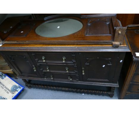 Early 20th Century mirror back sideboard on barley twist strecther base 