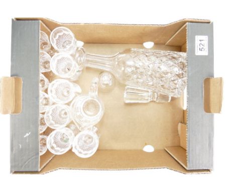 A collection of Waterford lead crystal items to include a decanter, six port glasses, six liqueur glasses, water jug and deco