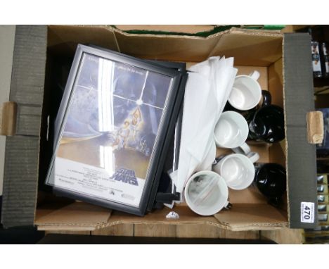 A mixed collection of items to include framed Star Wars posters and Michael Jackson/Freddie Murcury commemorative piece toget