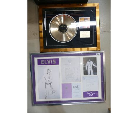 Elvis Presley Memorabilia, limited edition framed print of Las Vegas 1970 costume design & receipt and another framed record 