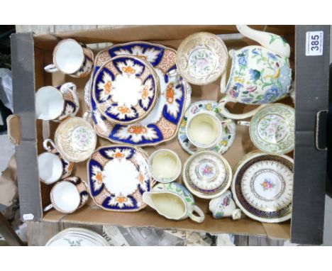 A collection of ceramic items to include Lawleys floral decorated tea ware, similar Masons items and Paragon commemorative cu