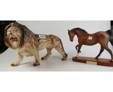 Large Melba Ware figure of a lion together with Beswick Spirit Of Freedom (2)