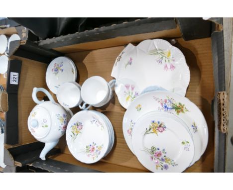 A collection of Shelley Wild Flowers 13668 patterned teapot, cups, saucers, side plates, fruit bowls etc