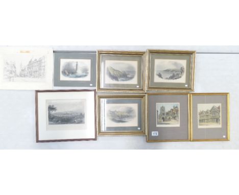 A collection of antique framed and unframed prints of views of Devon, Cornwall, Worcester and London (8)