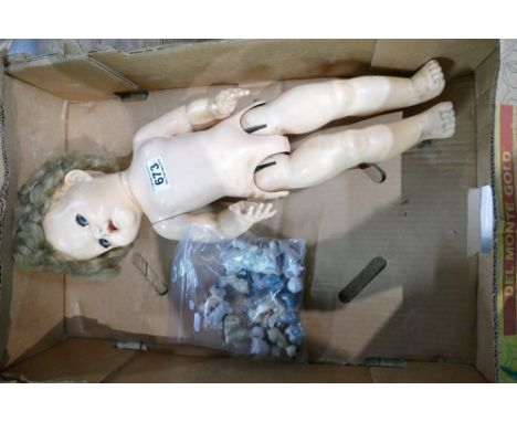 Large Chad Valley vintage DOLL, 54.5cm long appx. together with a quantity of Disney & other animal Wade Whimsies.