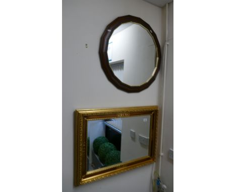 French style gilt framed rectangular wall hanging mirror with another oak framed mirror (2)
