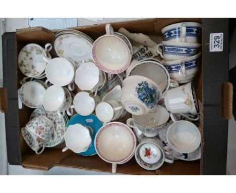 A mixed collection of items to include decorative floral designed cups and saucers, Minton Haddon Hall similar items, Masons 