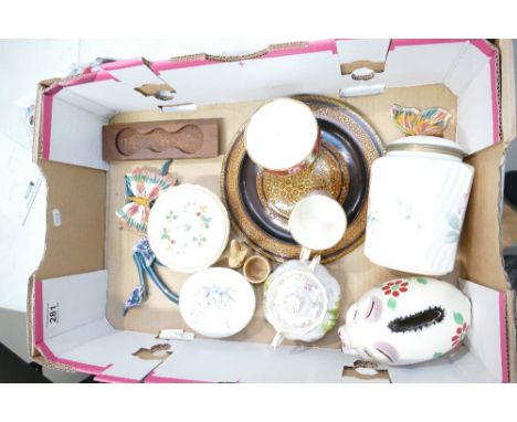 A mixed collection of ceramic items to include Aynsley Little Sweetheart items, Wedgwood Wild Strawberry powder vase, Dendan 