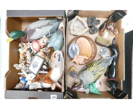 A mixed collection of items to include Pendelfin, wooden ducks, ceramic horses and dogs etc (2 trays)