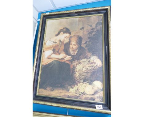 A print of two young girls counting money, unsigned. 