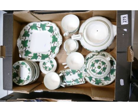 A collection of Wedgwood teaware in the Napoleon Ivy pattern to include cups, saucers, side plates etc 