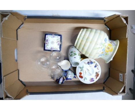 A collection of ceramic items to include hand painted floral decorated Crown Ducal ribbed vase, Royal Worcester lidded pot, h