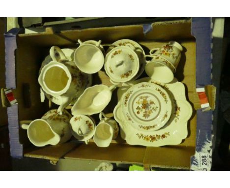 A collection of Wedgwood tea ware in the Bangkok design to include cups, saucers, teapot, water jug etc