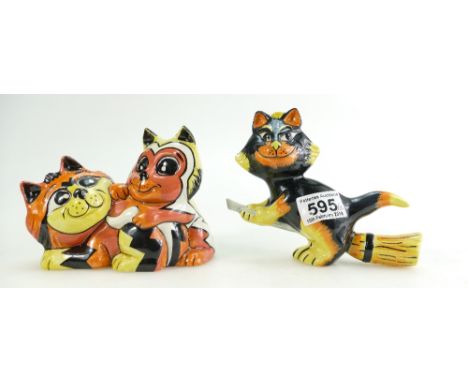 Lorna Bailey limited edition set of 2 cats. Containing Broomstick cat(44/75) and Two cats playing (17/75)