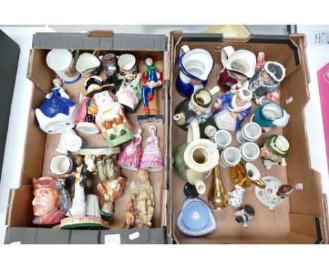 A mixed collection of ceramic items to include, novelty Toby jugs, capodimonte style figures, Royal Doulton character jugs et