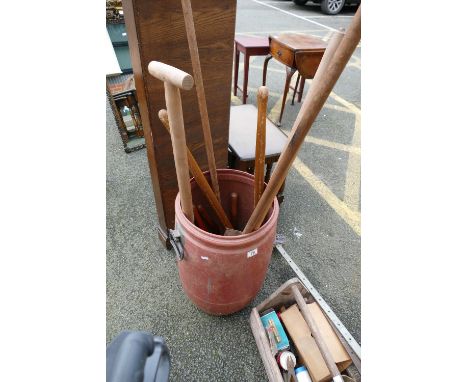 Gardening tools to include a shovel, a rake, hedge trimmers etc