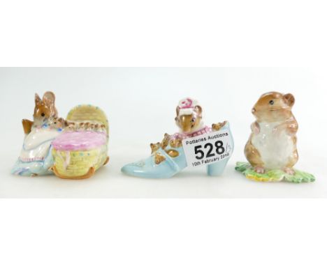 Beswick Beatrix Potter figure The Old Woman Who Live In A Shoe, Timmy Willie and Johny Town Mouse and Hunca Munca (all BP2) (