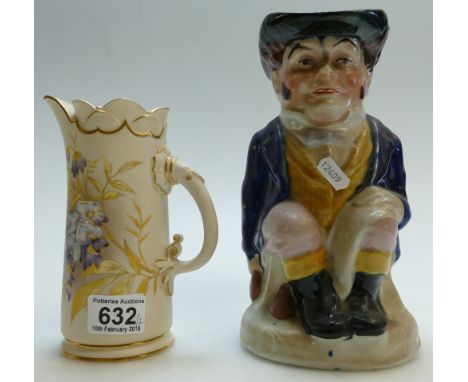 Royal Worcester Blush Ivory jug with lilac floral decoration together with early Ironstone Toby Jug (both with repairs).