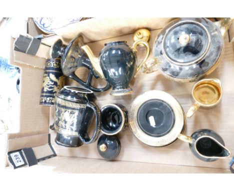 A mixed collection of ceramic items to include black and gold Davenport decorated teaware together with similar Italian and G