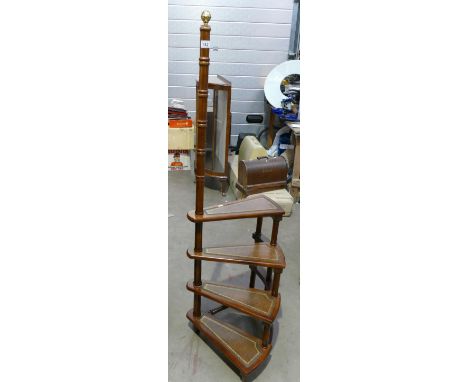 Quality reproduction set of antique style mahogany library steps with leather step panels