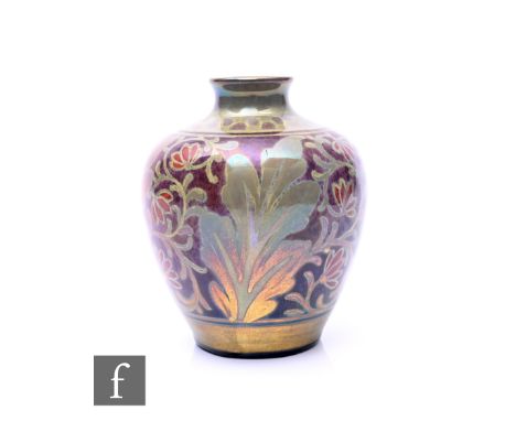 William S Mycock - Pilkington Royal Lancastrian - A lustre vase, 1924, of shouldered form, decorated with gold and ochre lust