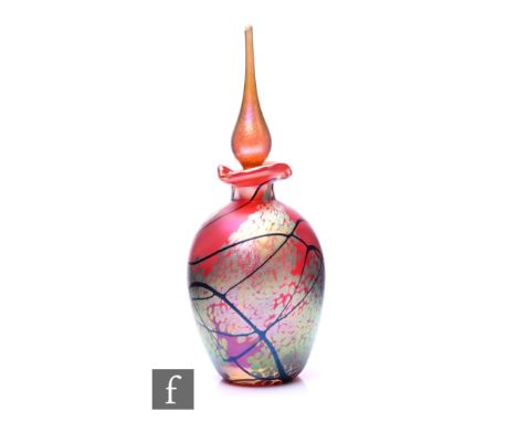Richard P. Golding - Okra - A contemporary studio glass perfume bottle, of ovoid form with short collar neck and wavy rim, de