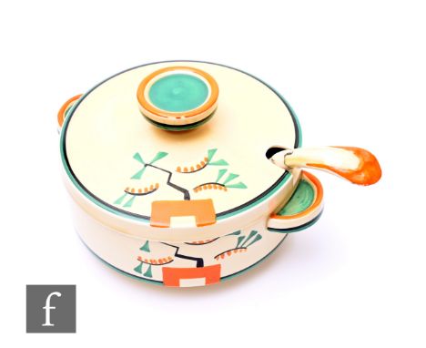 Clarice Cliff - Ravel - An Odilon tureen and cover circa 1930,&nbsp;hand painted with an abstract spray to the shoulder with 