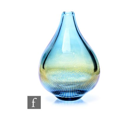 Sven Palmqvist - Orrefors - A post war Kraka glass vase, of ovoid teardrop form cased in clear crystal over a graduated blue 