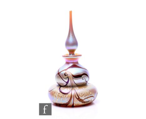 Richard P. Golding - Station Glass - A contemporary studio scent bottle of double gourd form, decorated with petrol iridescen