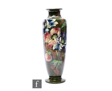 Thomas Dean - Trent Walk Pottery - An Art Pottery vase, circa 1890, of footed sleeve form, drawn collar and everted rim, impa
