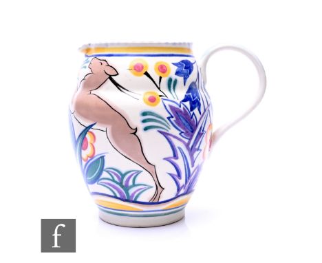 Marian Heath - Truda Carter Poole Pottery - An Art Deco jug, circa 1930, of ovoid form with loop strap handle, decorated with