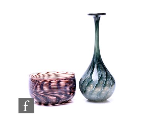 Anthony Stern - A later 20th Century studio glass vase of globular form with slender neck and flat rim, decorated with spiral