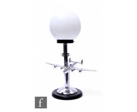 Unattributed Maker - A mid Century chrome Lancaster Bomber table lamp, the black circular base with central chrome stem and t