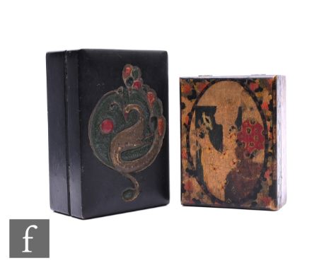 Albert Wainwright (1898-1943) - A hand painted wooden box of rectangular form, decorated with a portrait of a female smelling