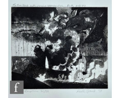 Keith Grant (Born 1930) - 'Heimaey Eruption', etching with aquatint, signed, titled and dated '75 in pencil, inscribed 'To Ti