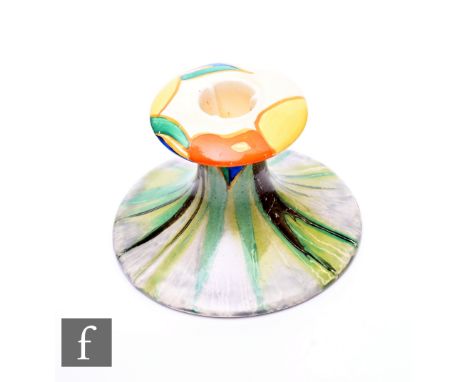 Clarice Cliff - Delecia Citrus - A shape 310 candlestick circa 1932, hand painted with a band of fruit and foliage over a Del