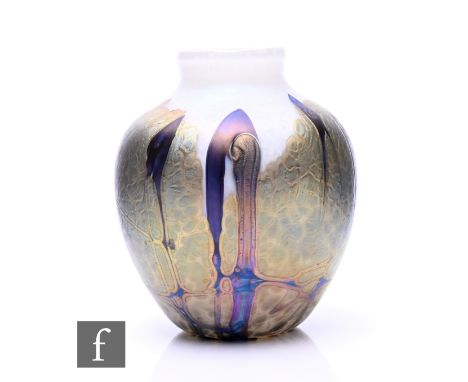 Richard P. Golding - Okra - A contemporary studio glass vase, of shouldered ovoid form with short collar rim, decorated with 