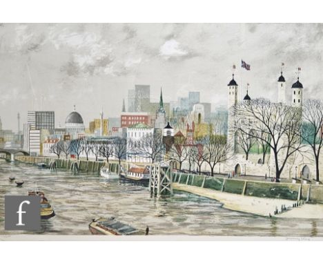 Jeremy King&nbsp;(1933-2020) - Tower of London&nbsp;from The Thames, lithograph, signed in pencil and numbered 110/250, blind