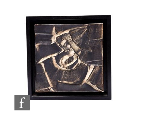 Royal Copenhagen - A 20th Century ceramic wall plaque, of square form with an abstract figurative motif in relief in tones of