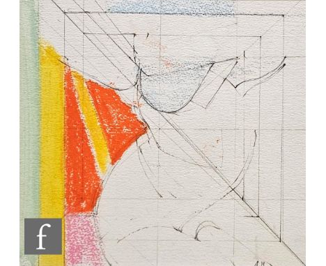 Adrian Heath (1920-1992) - Abstract drawing in yellow, orange, pink and green, mixed media on paper, signed with initials, fr