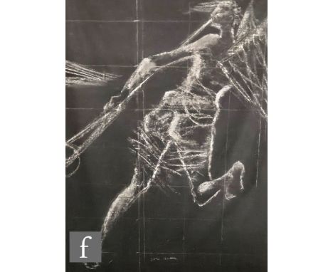 John Hutton (1906-1978) - 'Flying Angel', white chalk drawing, signed, framed, 73cm x 55cm, frame size 88.5cm x 70.5cm.  NB -