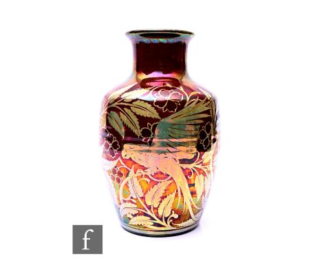 William S Mycock - Pilkington Royal Lancastrian - A lustre vase, 1911, of shouldered form, with drawn collar and everted rim,