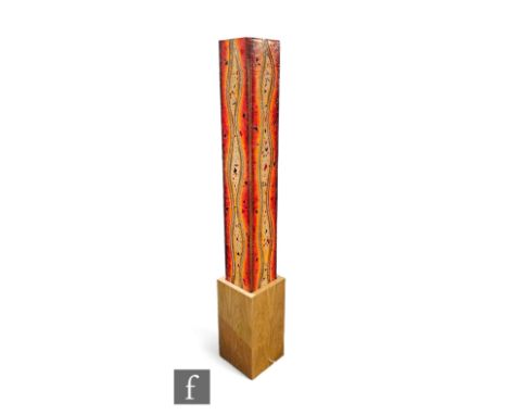 Mark John Briggs - Flame Light - A large contemporary studio glass floor lamp, the oak base of rounded square section, mounte